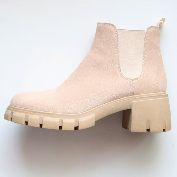 Steve Madden Howler Beige Suede Chelsea Ankle Boots Lug Sole Fall Chunky Booties - Picture 8 of 16